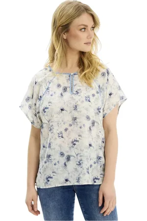 In Front Bluser & Skjorter, Dame, Blå, XL, Blå Feminin Skjorte med V-Hals Print