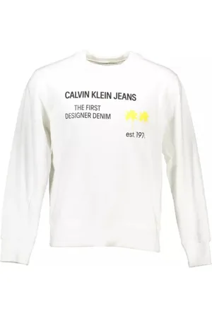 Calvin Klein Sweathshirts & Hoodies, Herre, Hvid, XL, Bomuld, Hvid bomuldssweater med logoprint