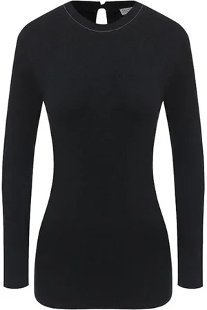Brunello Cucinelli Top, Dame, Grå, L, Bomuld, Antracitfarvet sweater med Monili-kæder