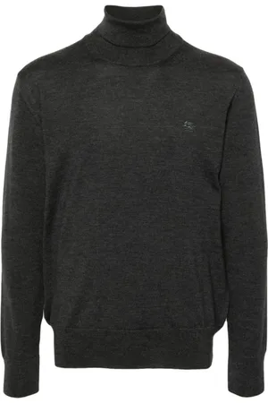 Etro Strik, Herre, Grå, L, Uld, Grå Uldstrikket Sweater med Pegasus Broderi