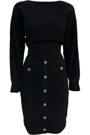 Guess Kjole, Dame, Sort, XL, Bådudskæring Sort Kjole med Dekorative Knapper