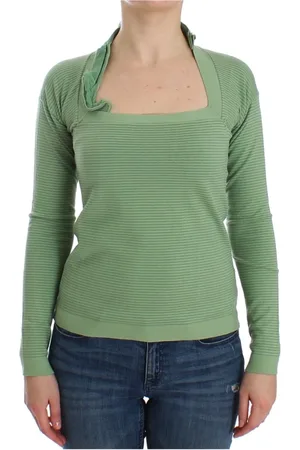 ERMANNO SCERVINO Bluser & Skjorter, Dame, Grøn, M, Uld, Stribet langærmet sweater i uldblanding