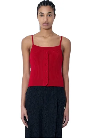 DRIES VAN NOTEN Top, Dame, Rød, XS, Uld, Ribstrik Tank Top