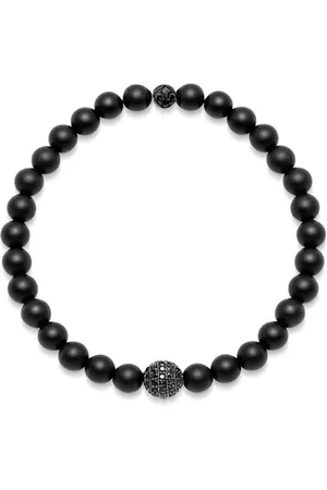 Nialaya Tilbehør, Herre, Sort, S, Herrearmbånd med mat onyx og sort CZ diamant
