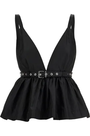 Ganni Top, Dame, Sort, M, Nylon, Flared nylon top med V-udskæring