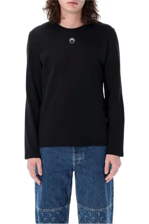 Marine Serre Top, Herre, Sort, L, Bomuld, Månebroderet Langærmet T-shirt