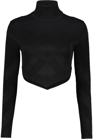 Burberry Strik, Dame, Sort, S, Polyester, Ribstrikket turtleneck top med jacquardmotiv