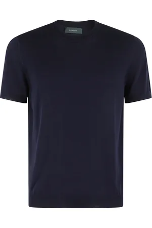 ZANONE Top, Herre, Blå, M, Bomuld, Blå Bomuld Strik T-shirt