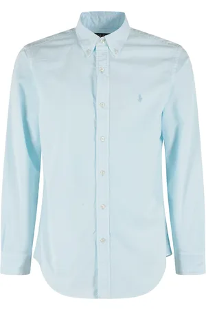 Ralph Lauren Skjorte, Herre, Blå, XL, Bomuld, Tilpasset Oxford Skjorte Langærmet