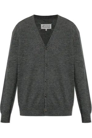 Maison Margiela Strik, Herre, Grå, L, Uld, Cardigan med påsyede albuelapper