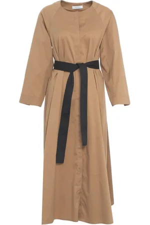 Gender Kjole, Dame, Brun, 2XL, Bomuld, Brun Maxi Kjole Flæsekant