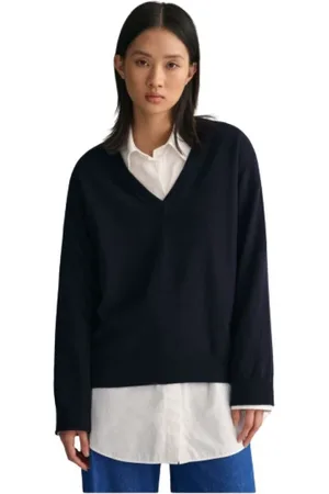 GANT Strik, Dame, Blå, M, Uld, Ultra Fine V-Neck Uld Sweater