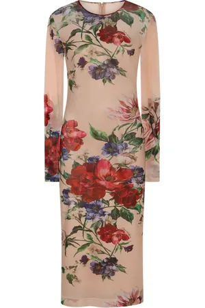 Dolce & Gabbana Kjole, Dame, Flerfarvet, M, Uld, Blomstret Gennemsigtig Blyant Kjole
