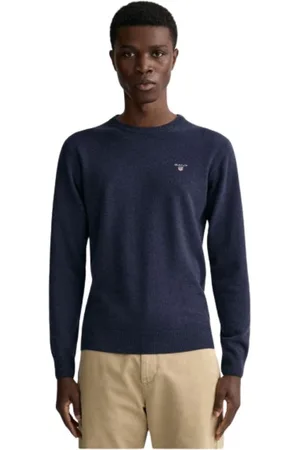 GANT Strik, Herre, Blå, L, Uld, Ekstra Fin Rundhalset Uldsweater