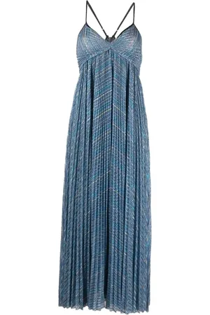FORTE FORTE Kjole, Dame, Blå, S, Polyester, Blå Maxikjole med Lurex Plissé