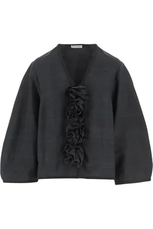 By Malene Birger Bluser & Skjorter, Dame, Sort, XL, Silke V-hals Top med Vide Ærmer
