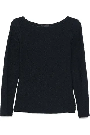 Emporio Armani Strik, Dame, Blå, 2XL, Blå Crew Neck Sweater Færdig Kant