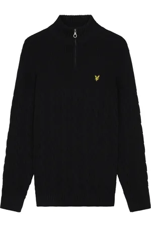 Lyle & Scott Strik, Herre, Sort, XL, Bomuld, Cable Knit Quarter Zip Sweater