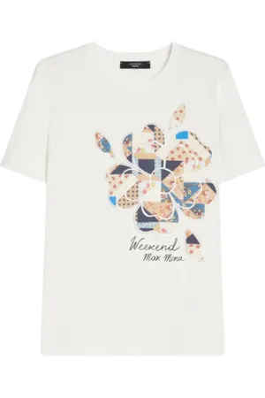 Max Mara Top, Dame, Hvid, L, Bomuld, Hvid kortærmet broderet T-shirt