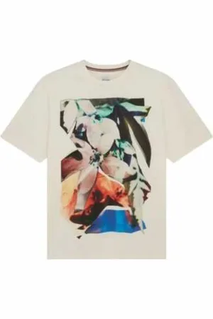 Paul Smith Top, Herre, , XL, Bomuld, Artistic Floral Print Ecru T-shirt