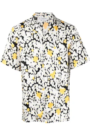 Lanvin Skjorte, Herre, Sort, L, Sortærmet skjorte med sort blomsterprint