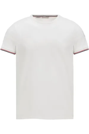 Moncler Top, Herre, Hvid, XL, Bomuld, T-shirt med tricolore-kant