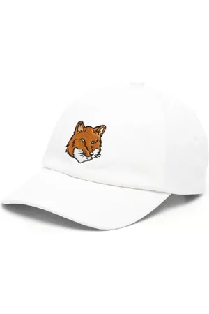 Maison Kitsuné Tilbehør, unisex, Hvid, ONE SIZE, Bomuld, Stor Fox Head Bomuldshat
