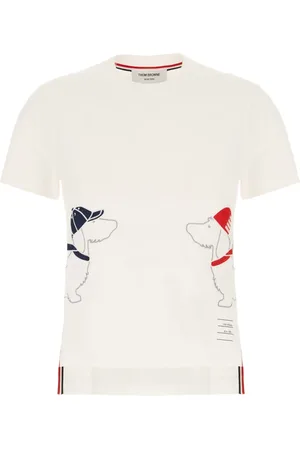 Thom Browne Top, Dame, Hvid, 3XS, Bomuld, Dog-Embroidered Cotton T-shirt