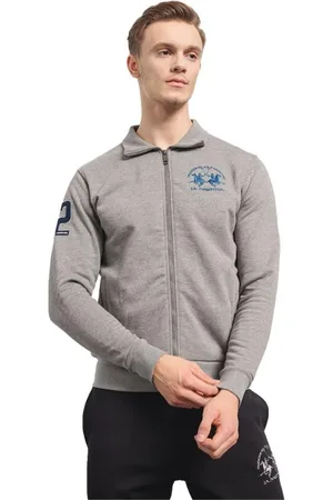 La Martina Sweathshirts & Hoodies, Herre, Grå, S, Bomuld, Melange Grå Bomulds Sweater med Lynlås