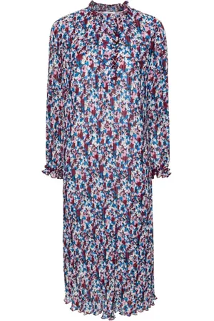 Ganni Kjole, Dame, Flerfarvet, M, Polyester, Plisseret Midi Kjole