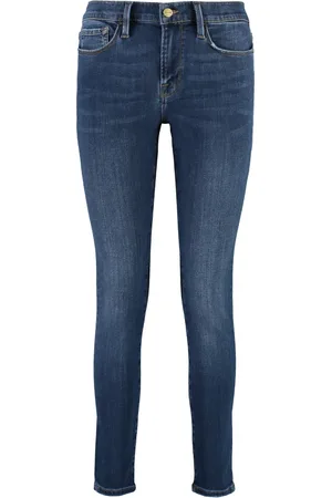 Frame Jeans, Dame, Blå, W24, Bomuld, Skinny De Jeanne Jeans med kontrastsyninger