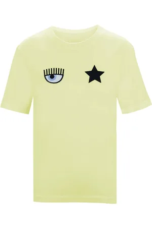 Chiara Ferragni Top, Dame, Gul, M, Bomuld, Broderet T-shirt med Øje og Stjerne