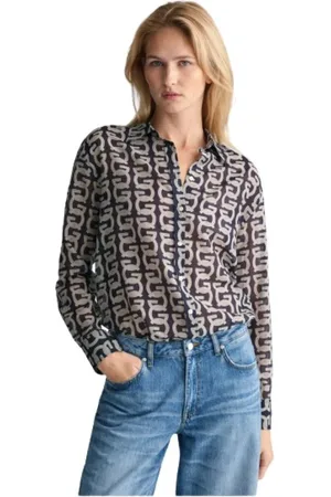 GANT Bluser & Skjorter, Dame, Blå, S, Bomuld, Printet Skjorte