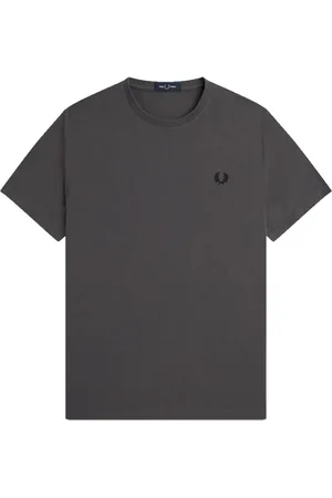 Fred Perry Top, Herre, Grå, XL, Bomuld, T-shirt med grafik på ryggen og laurbærkrans-print