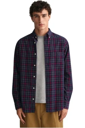 GANT Skjorte, Herre, Blå, 2XL, Bomuld, Skjorte med tern og afrundet ryg
