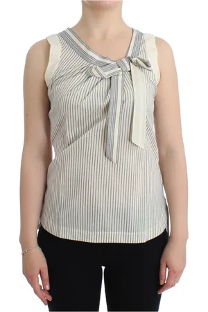 ERMANNO SCERVINO Top, Dame, Hvid, S, Bomuld, Stribet Bomulds-Silke Top med Sløjfe