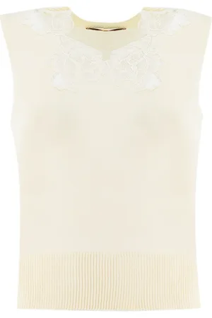 ERMANNO SCERVINO Top, Dame, Hvid, L, Uld, Elegant Blondeblomstret Blondekant Top