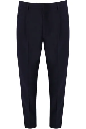 Emporio Armani Bukser, Herre, Blå, XL, Polyester, Navyblå Viscose Blend Bukser med Læg
