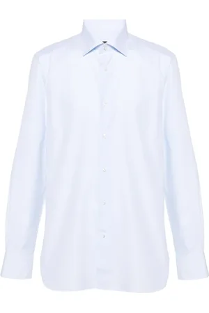 Ermenegildo Zegna Skjorte, Herre, Blå, 4XL, Bomuld, Cotton Micro-Pattern Dress Shirt