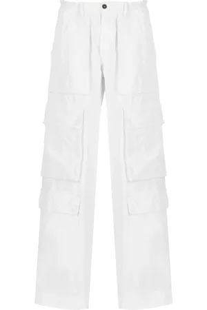 Dsquared2 Bukser, Herre, Hvid, M, Bomuld, Cargo Bukser Hvide med Elastik i Taljen og Lommer