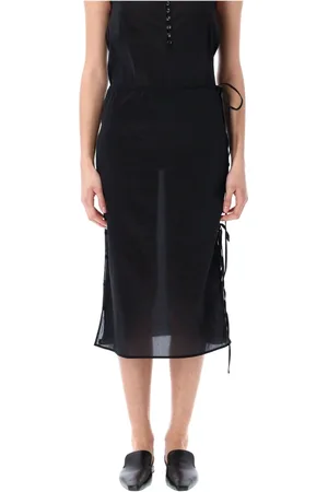 Low Classic Nederdel, Dame, Sort, M, Sort Semi-Gennemsigtig Midi Nederdel med Sidelukning