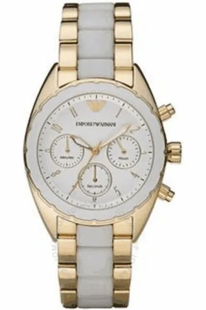 Emporio Armani Tilbehør, Dame, Gul, ONE SIZE, Uld, Guld Dame Quartz Ur i Rustfrit Stål