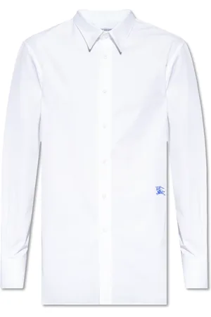 Burberry Skjorte, Herre, Hvid, S, Bomuld, Logo Broderet Button-Up Skjorte