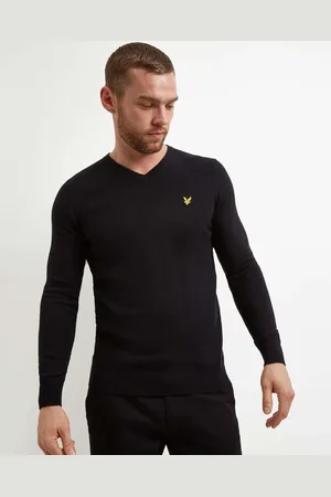Lyle & Scott Strik, Herre, Sort, XL, Bomuld, V-hals Bomuld Merino Jumper