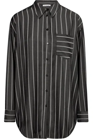 Co`Couture Bluser & Skjorter, Dame, Sort, M, Uld, Stribet Oversize Skjortebluse