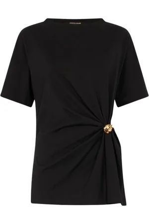 Roberto Cavalli Top, Dame, Sort, L, Bomuld, T-shirt med juveltigerhoved