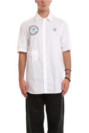 Fred Perry Skjorte, Herre, Hvid, M, Bomuld, Patch Kortærmet Skjorte