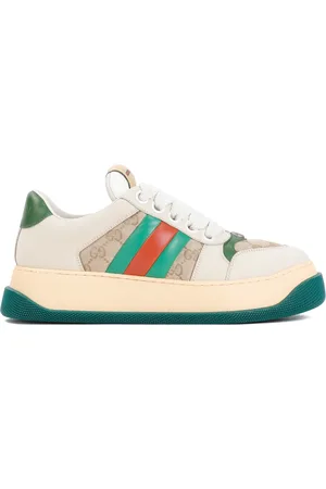 Gucci Sko, Herre, Flerfarvet, 43 EU, Læder, Beige Læder Sneakers med Webstrop