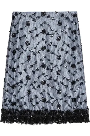 Ganni Nederdel, Dame, Blå, XS, Uld, High-Waist Sequinned Tulle Skirt