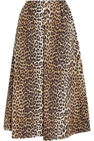 Ganni Nederdel, Dame, Brun, S, Bomuld, Leopard Print High-Waisted A-Line Midi Nederdel
